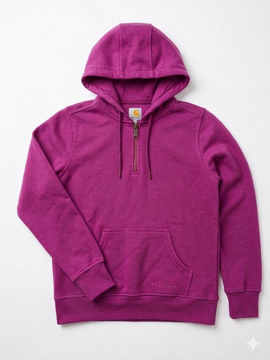 Carhartt Tops - Carhartt Women's Relaxed Fit Midweight 1/4 Zip Hoodie - Magenta - Size Small 4/6